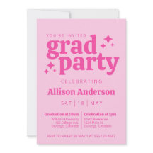Retro Pink Graduation Party Invitation with Photo