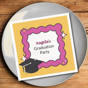 Retro Pink Graduation Party Napkins   Trendy 2026 