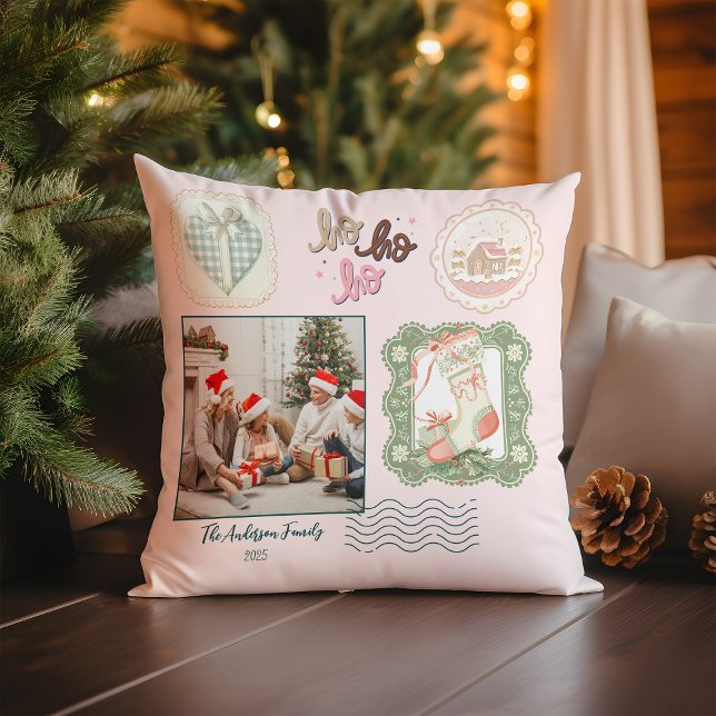 Retro Pink Green Christmas Cushion (Creator Uploaded)