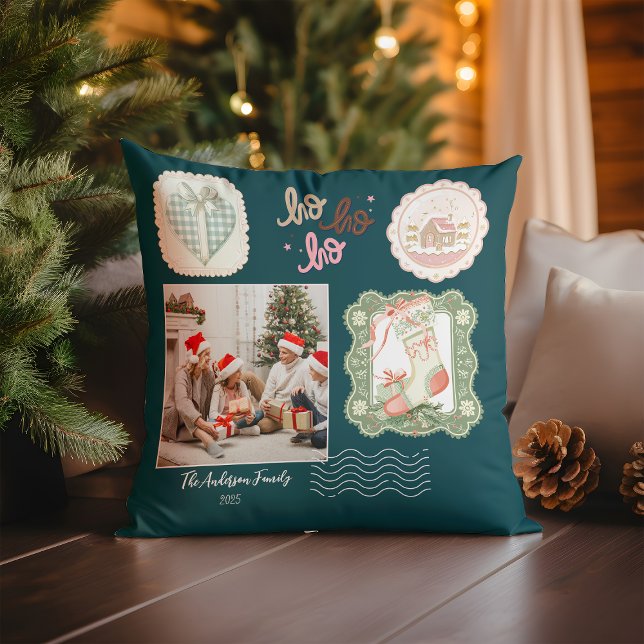 Retro Pink Green Christmas Cushion (Creator Uploaded)