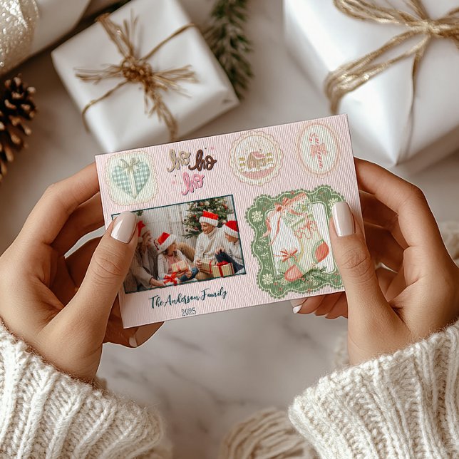 Retro Pink Green Christmas Holiday Card (Creator Uploaded)