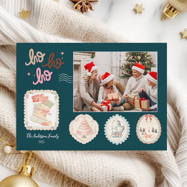 Retro Pink Green Christmas Holiday Card (Creator Uploaded)