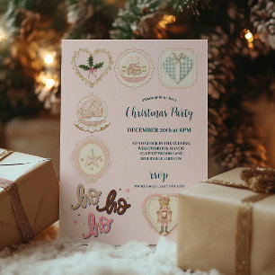 Retro Pink Green Christmas Invitation