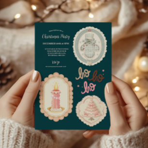 Retro Pink Green Christmas Invitation