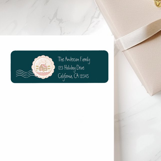 Retro Pink Green Christmas Return Address Label (Creator Uploaded)