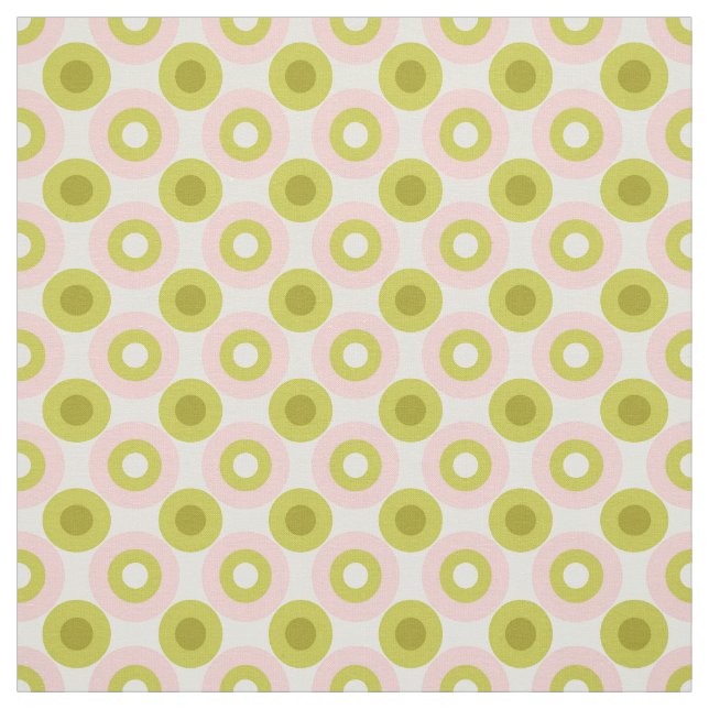 Retro Pink Green Circles Pattern Fabric (Swatch)