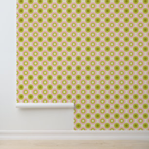 Retro Pink & Green Circles Pattern Wallpaper