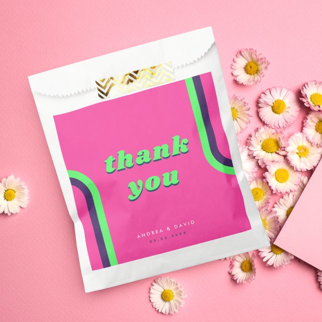 Retro Pink & Green Engagement Thank You Wedding Favour Bag (Creator Uploaded)