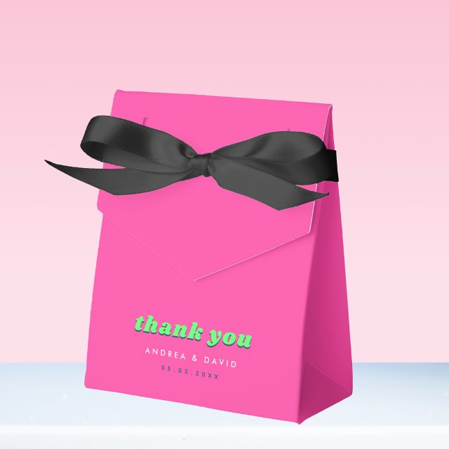 Retro Pink & Green | Groovy Thank You Wedding Favour Box (Creator Uploaded)
