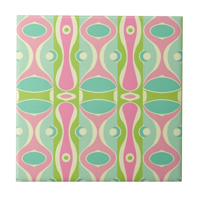 Retro pink green ogee ceramic tile (Front)