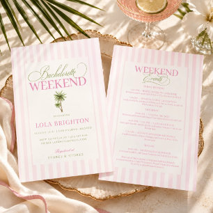 Retro Pink Green Palm Beach Bachelorette Itinerary Invitation