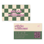 Retro Pink Green QR Code Groovy Chequered Funky