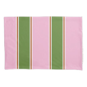 Retro Pink Green Stripe Pattern Pillowcase