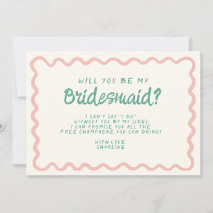 Retro Pink & Green Wavy  Bridesmaid Proposal  Invitation
