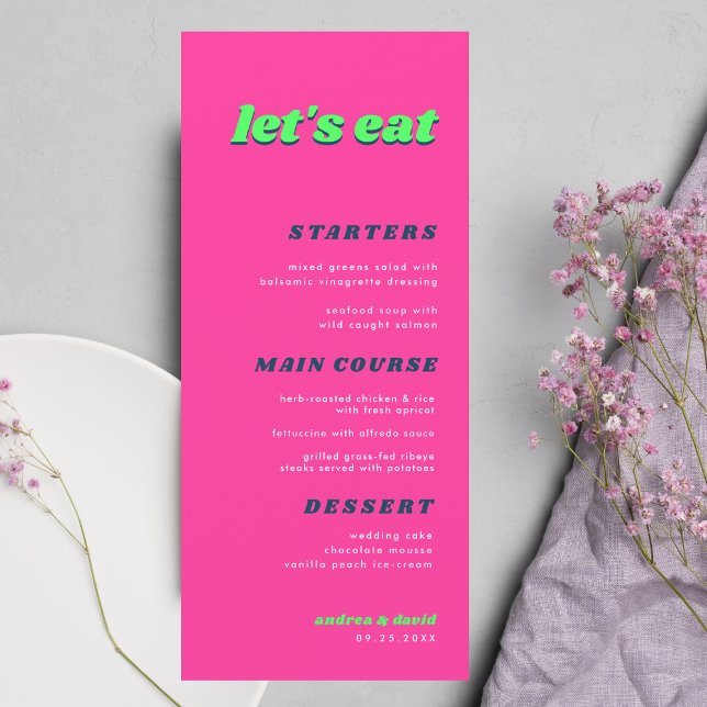 Retro Pink & Green Wedding Any Event Menu (Creator Uploaded)