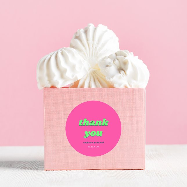 Retro Pink & Green Wedding Bridal Shower Thank You Classic Round Sticker (Creator Uploaded)
