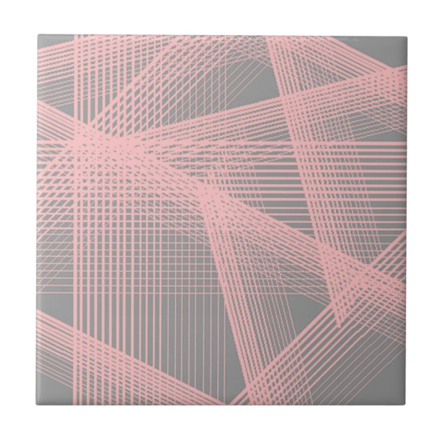 Retro Pink Grey Wired Wires Ceramic Tiles 4.25" sq (Front)