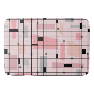 Retro Pink Grid and Starbursts Bath Mat