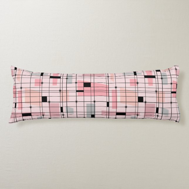 Retro Pink Grid and Starbursts Body Pillow (Front)