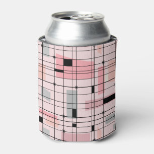 Retro Pink Grid and Starbursts Can Cooler