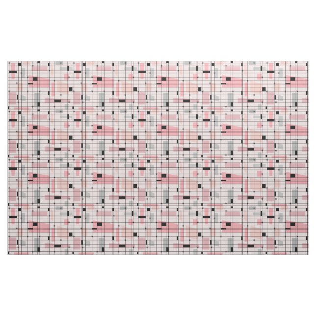 Retro Pink Grid and Starbursts Cotton Fabric (Yard)