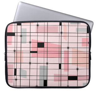 Retro Pink Grid and Starbursts Laptop Sleeve