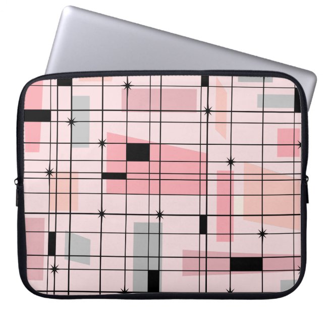 Retro Pink Grid and Starbursts Laptop Sleeve (Front)