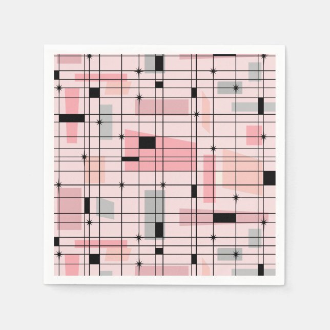 Retro Pink Grid and Starbursts Paper Napkins (Front)