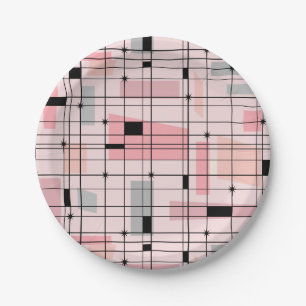 Retro Pink Grid and Starbursts Paper Plates