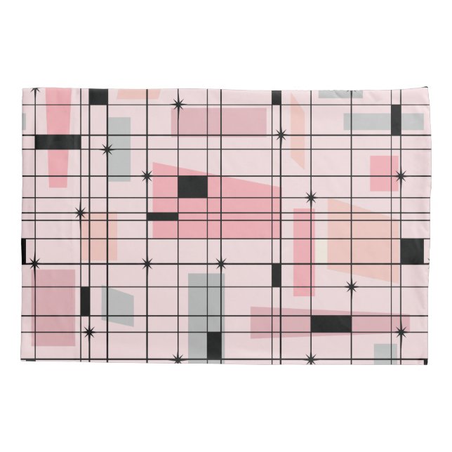 Retro Pink Grid and Starbursts Pillowcase (Back)