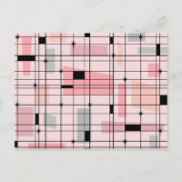 Retro Pink Grid and Starbursts Postcard