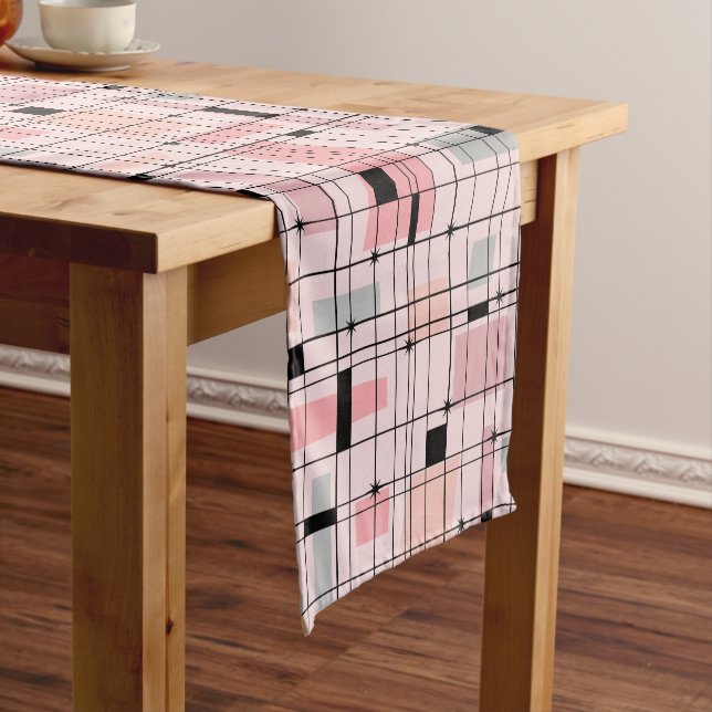 Retro Pink Grid and Starbursts Table Runner (In Situ)