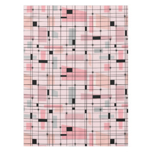 Retro Pink Grid and Starbursts Tablecloth