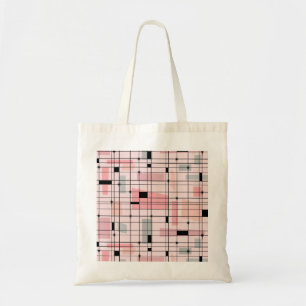 Retro Pink Grid and Starbursts Tote Bag