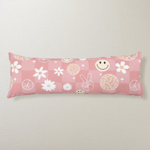 Retro Pink Groovy Chequered Hippie Pattern Body Cushion