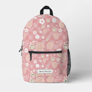 Retro Pink Groovy Chequered Hippie School Printed Backpack