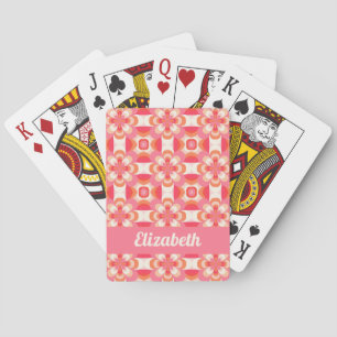 Retro Pink Groovy Floral Pattern Playing Cards