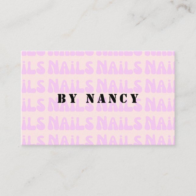 Retro Pink Groovy Nails Pattern Business Card (Front)