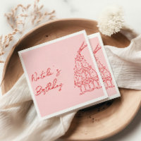Retro Pink Hand Drawn Champagne Tower Birthday