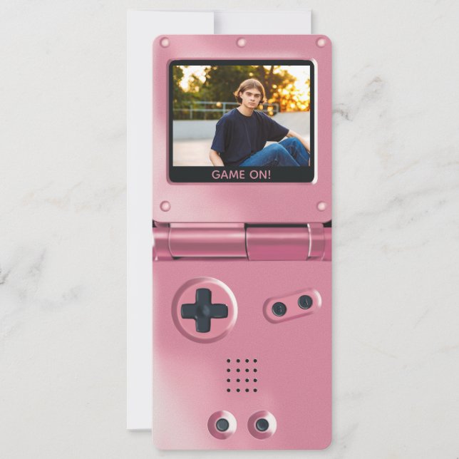 Retro Pink Handheld Gaming II Birthday Invitation (Front)