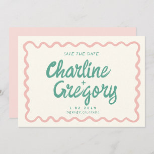 Retro Pink Handwriting Wedding Save the Date Invitation