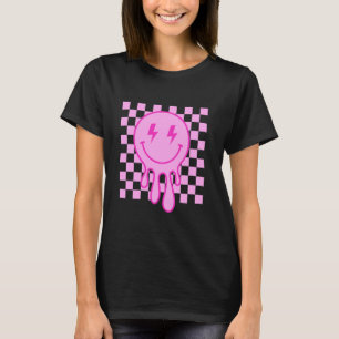 Retro Pink Happy Face Chequered Pattern Smile Face T-Shirt