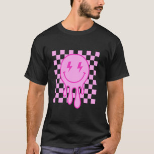 Retro Pink Happy Face Chequered Pattern Smile Face T-Shirt