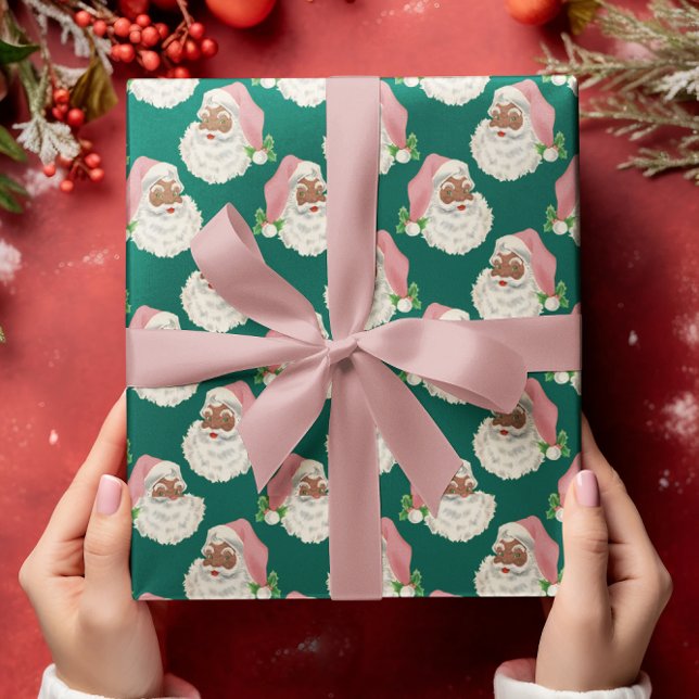 Retro Pink Hat Black Santa Xmas Wrapping Paper (Creator Uploaded)