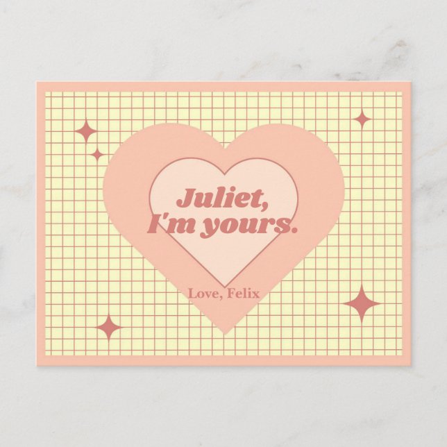Retro Pink Heart Chequered Valentine Vintage Love  Postcard (Front)