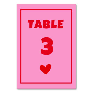 Retro Pink Heart Handwriting Wedding Table Number