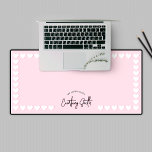 Retro Pink Heart Pattern Cute Trendy Script Name Desk Mat<br><div class="desc">Add a bit of fun and style to your workspace with this cute blush pink desk mat design. Featuring heart pattern around the edges, trendy script fonts and blush pink background. This modern retro-inspired desk mat is fully editable, perfect to use for your home office, beauty salon or business office!...</div>
