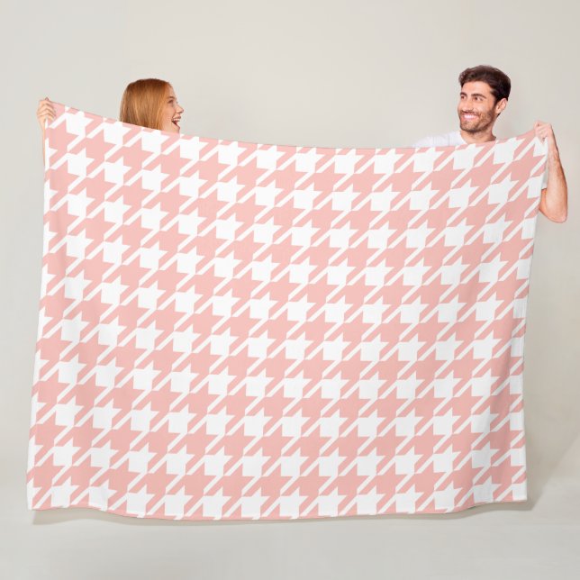 Retro Pink Houndstooth Fleece Blanket Gift (In Situ)
