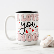 Retro Pink I Love You Mum Mother's Day Hearts Grap