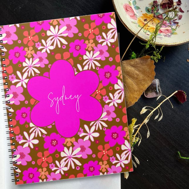 Retro Pink Illustrated Floral Pattern Notebook (Creator Uploaded)
